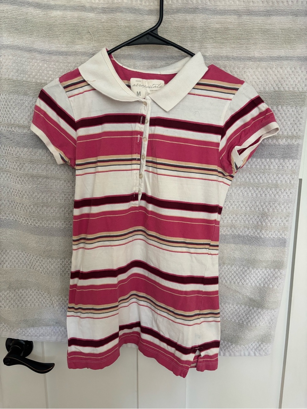 Aeropostale Collared Striped Polo in Pink, Cream & Burgundy